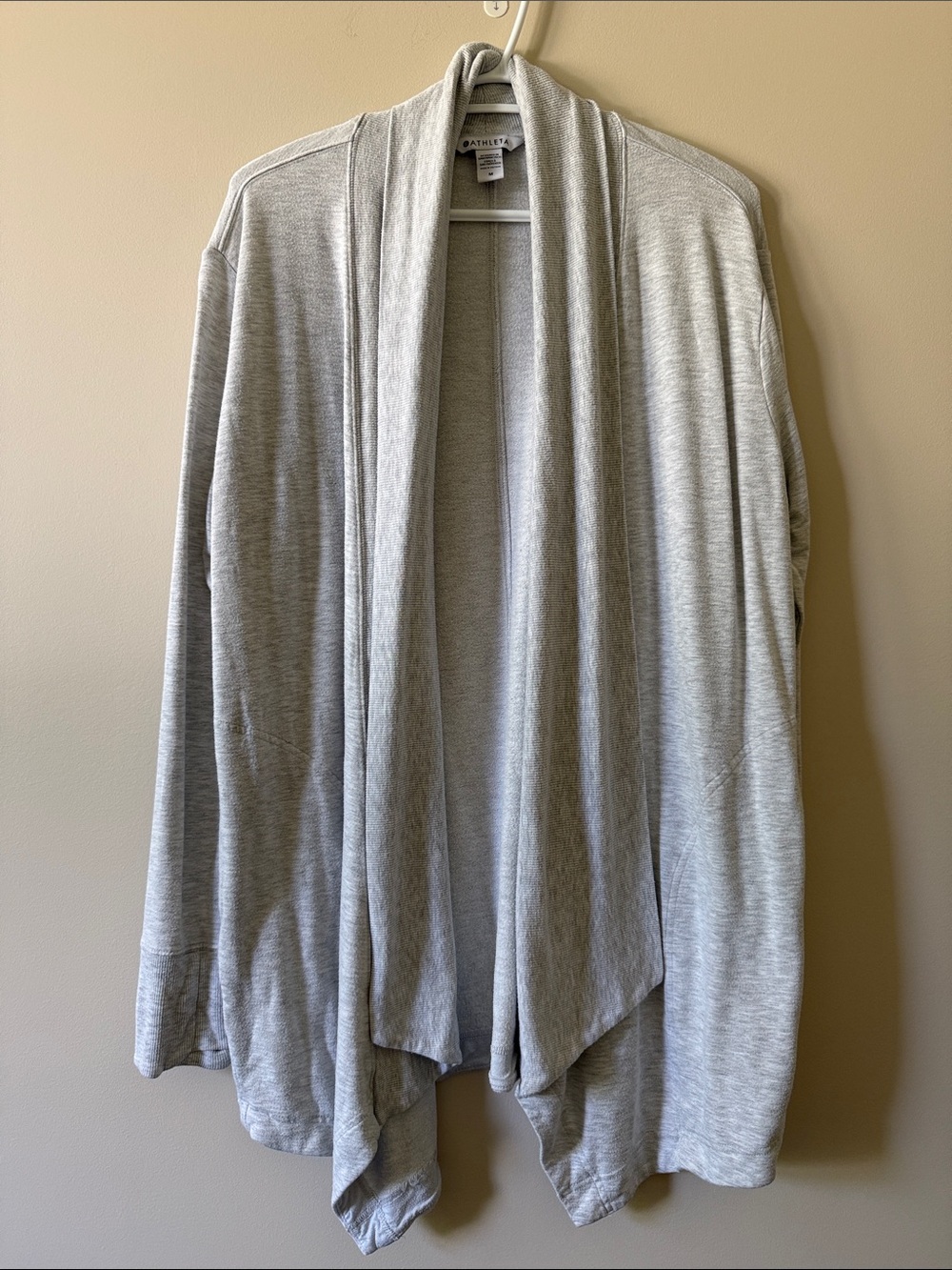 Athleta Heather Light Gray Open-Front Draped Cardigan